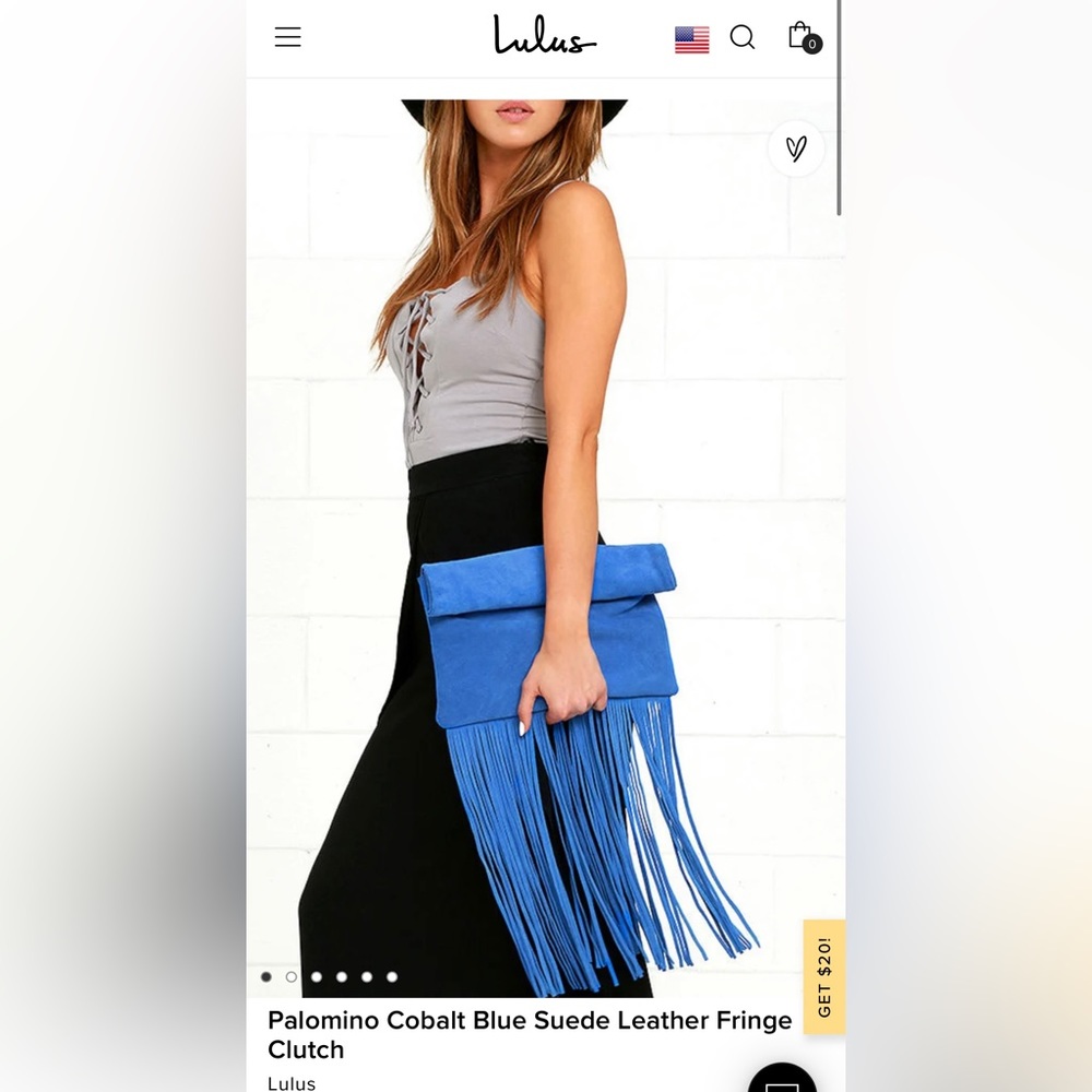 Lulu’s Palomino Cobalt Blue Suede Leather Fringe Clutch